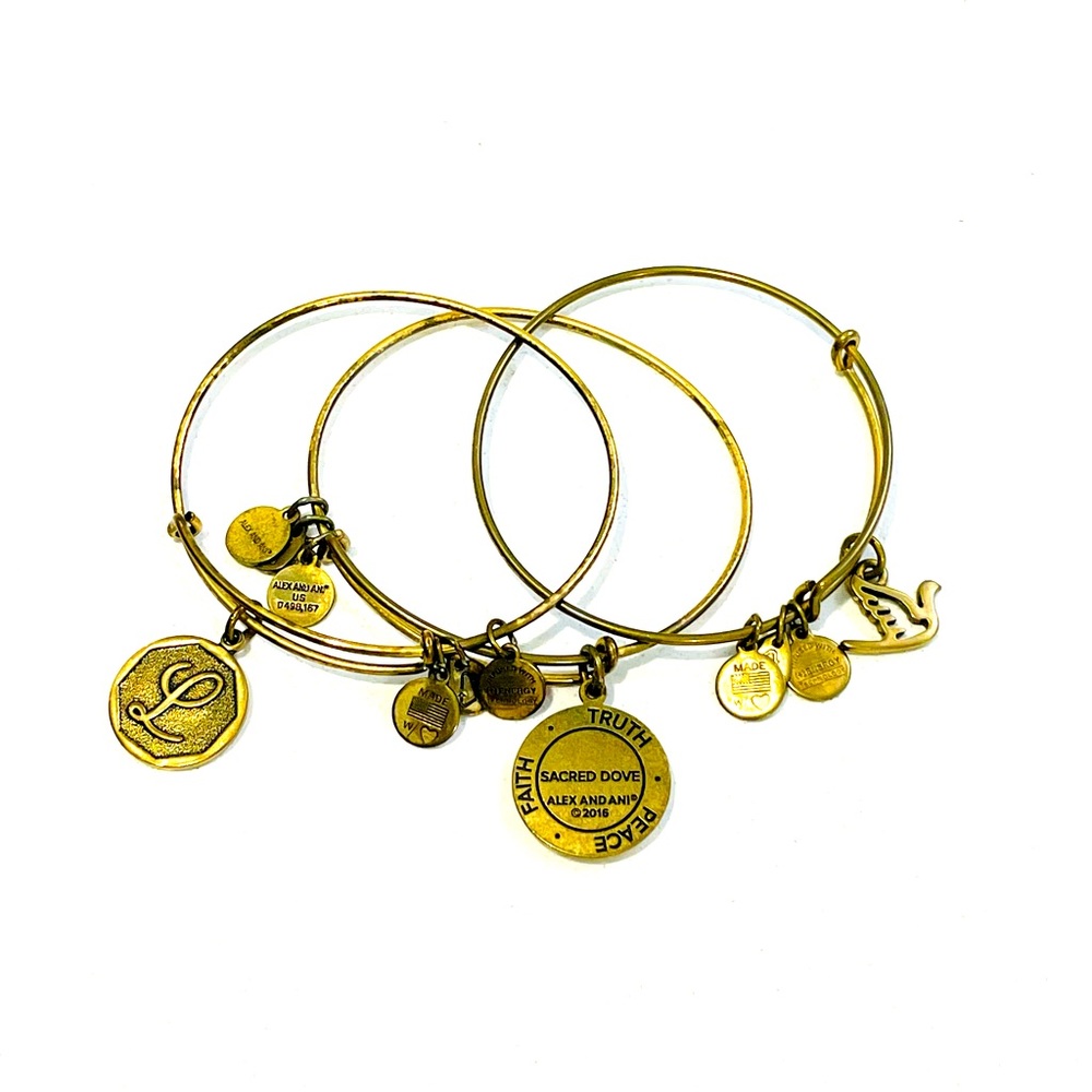 Alex & Ani Brass Bangles (3).